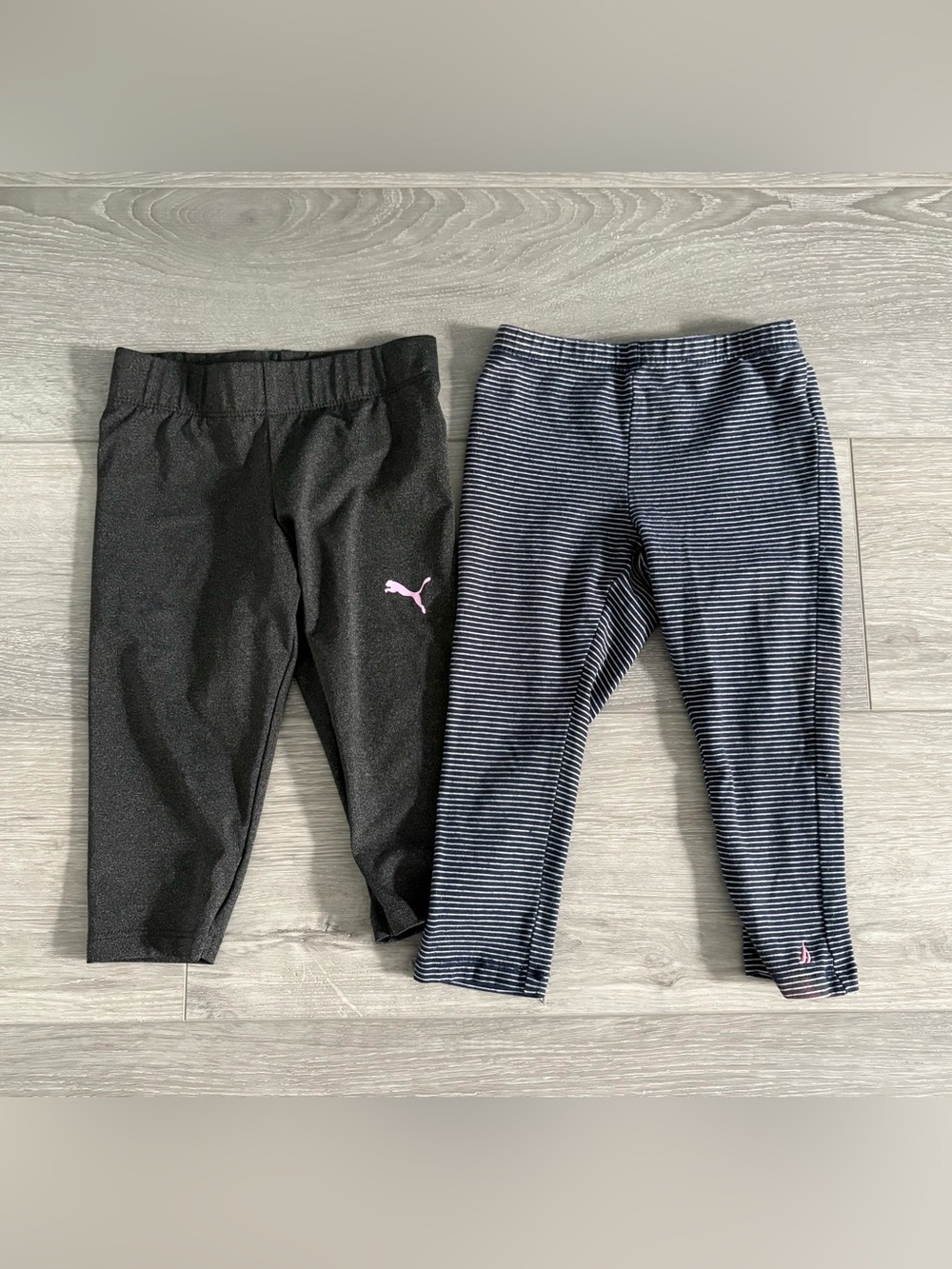Set of Black Puma & Nautica kids leggings with pink logo. Girls 3T